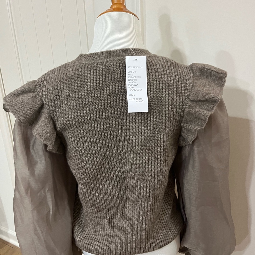 Brown Ruffle Sleeve Sweater - Picture 3 of 4